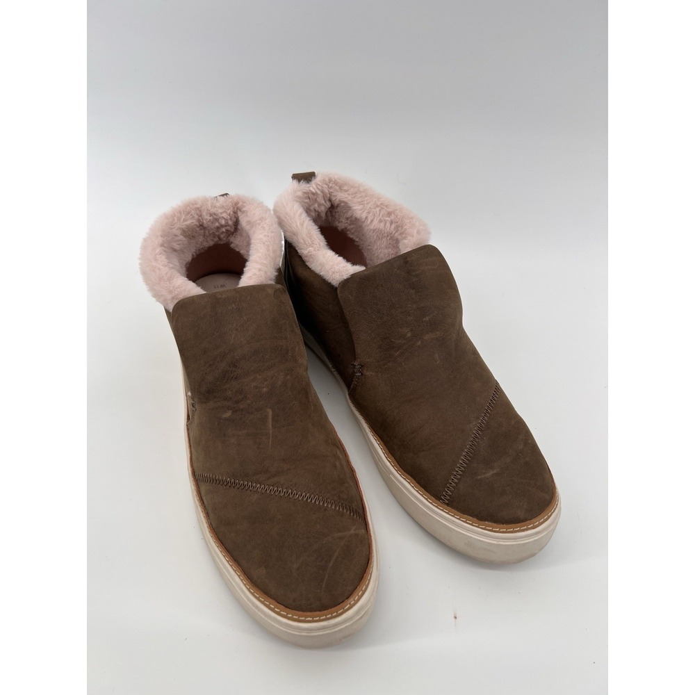 TOMS Womens Paxton Slip-on Booties Size 11 Fur Lined Brown Suede Pink Fur
